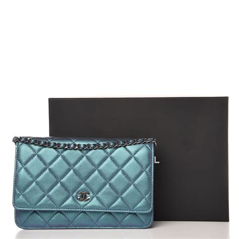 Chanel Lambskin Quilted Wallet On Chain WOC Turquoise